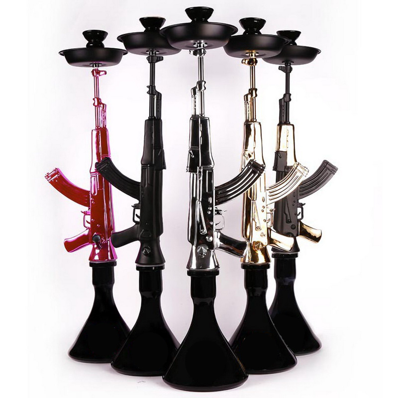 Modern Union Russian Deluxe Large Smoking Set Gold Pink Nargile Resin Glass Ak47 Gun Chicha Shisha Hookah large floor hookah