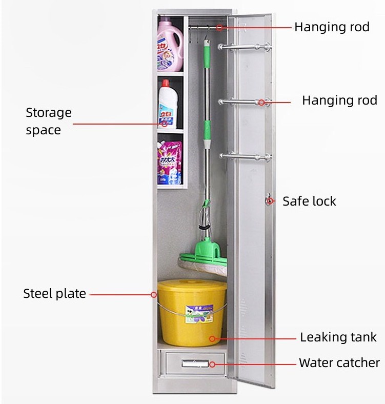 Factory direct sales broom steel storage cupboard custom lockable brooms outdoor garden tool 2 door clean cabinets