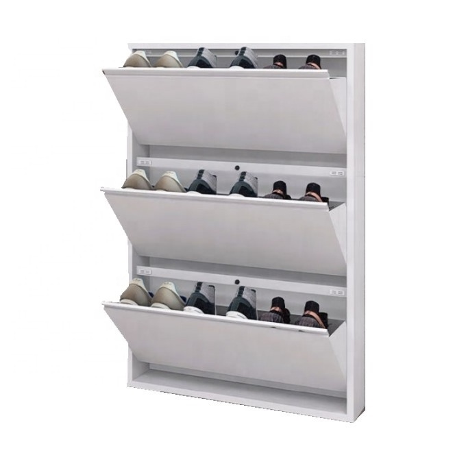 Steel shoe cabinet with 3 flip drawers home furniture wall corner metal shoe rack storage cabinet for living room