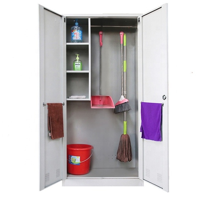 Outdoor furniture clean tool storage cabinet stainless steel sundry lockable 2 door office broom and mop storage cabinet