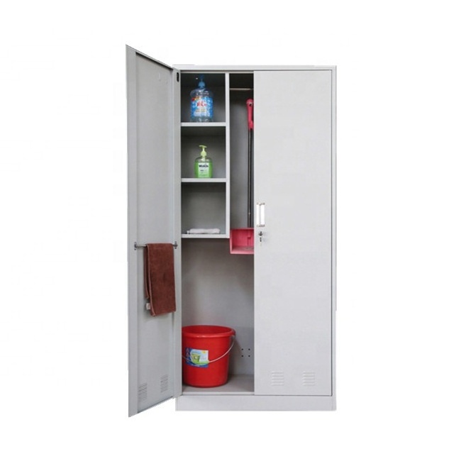 Outdoor furniture clean tool storage cabinet stainless steel sundry lockable 2 door office broom and mop storage cabinet