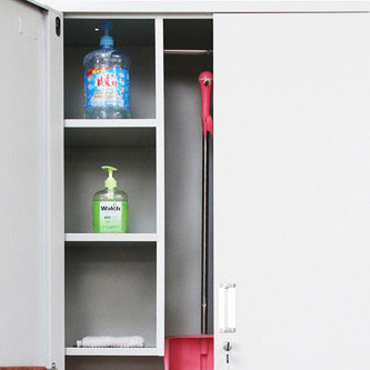 Factory direct sales broom steel storage cupboard custom lockable brooms outdoor garden tool 2 door clean cabinets