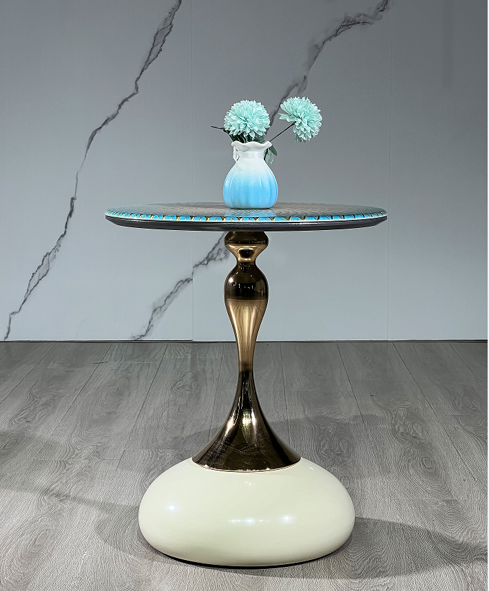 2024 Nordic Light Luxury Gold Metal Coffee Table Modern Simple Sofa Side Table Marble Base Small Round Table