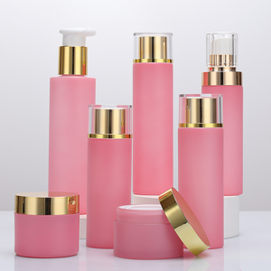 Custom printing containers and packaging plastic bottle glossy pink serum bottle for cosmetic packaging set