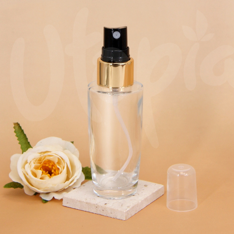 Wholesale 30ml Press Spray Dispensing Glass Lotion Essential Oil Bottle match with gold and black pump head luxury stock