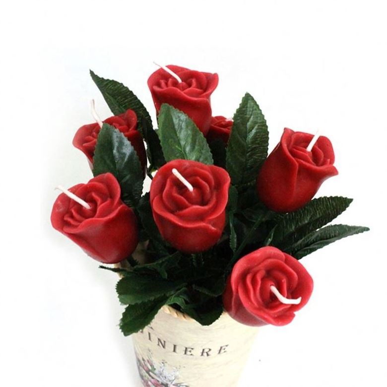 Bouquet Candle Handmade Delicate Red Rose Flower Candles, Valentine's Day Party Wedding Home Decoration Rose Bud Candle  Gift