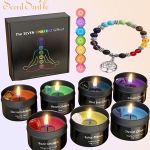 Wholesale Customized Gift Decorative Vanilla Scent Healing Gemstone Infused Crystal 7 Chakra Candles