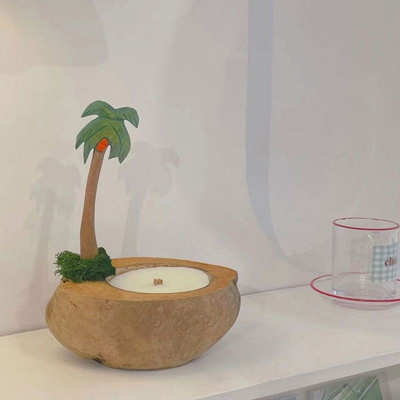 Coconut tree boat-shaped scented candles handmade soy wax gift box velas private Label candle