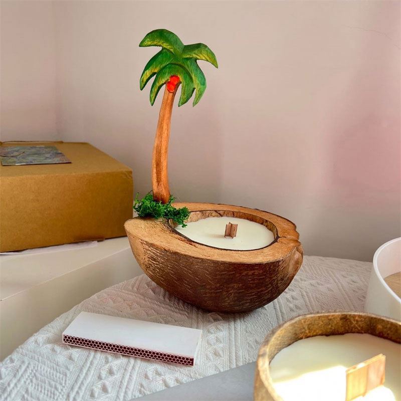 Coconut tree boat-shaped scented candles handmade soy wax gift box velas private Label candle