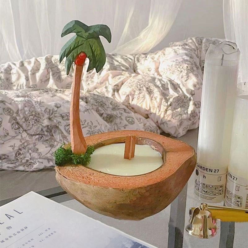 Coconut tree boat-shaped scented candles handmade soy wax gift box velas private Label candle