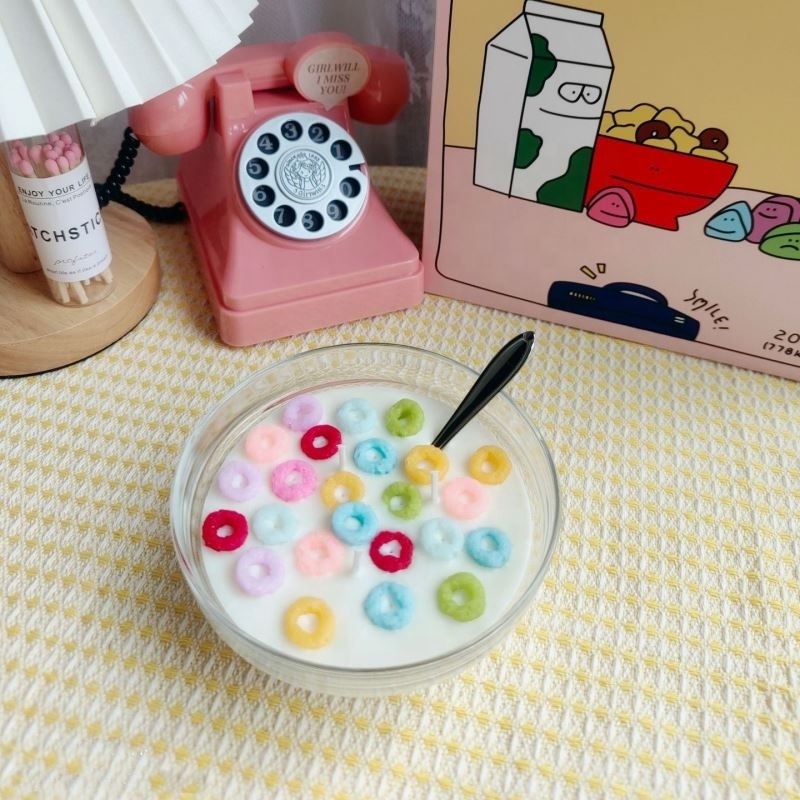 M451 Hot Seller Unique Attracting Cereal Bowl Candle With Spoon Cereal Bowl Candle Soy Wax Luxury Scented Cereal Candle