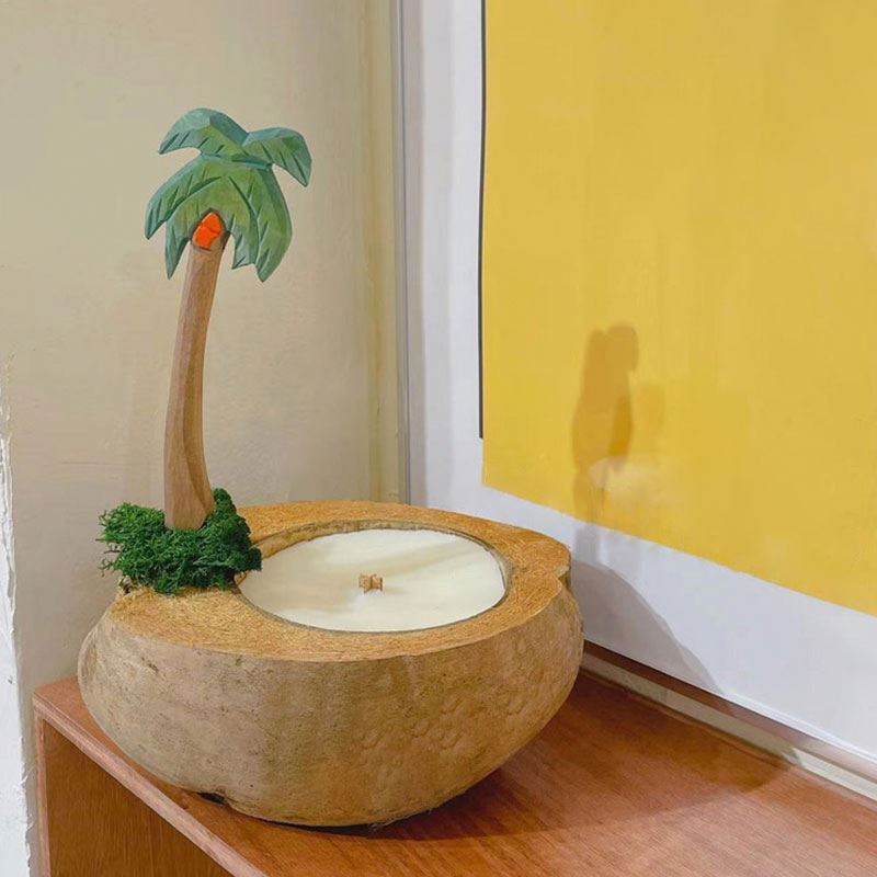 Coconut tree boat-shaped scented candles handmade soy wax gift box velas private Label candle