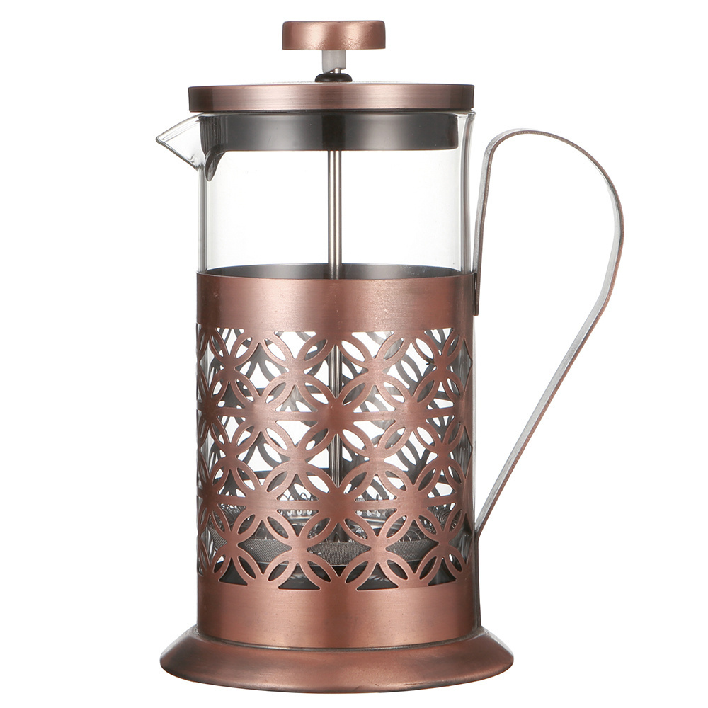 3 Layer Filter System French Press for Coffee and Tea Maker Durable Glass, Copper Stainless Steel French Press