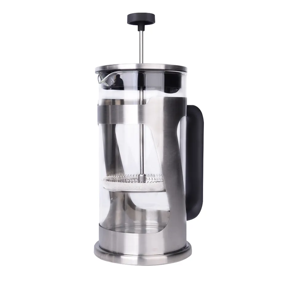 Durable Borosilicate Glass French Press for Coffee Silver 304 Stainless Steel and Custom Logo Coffee Tea Maker French Press