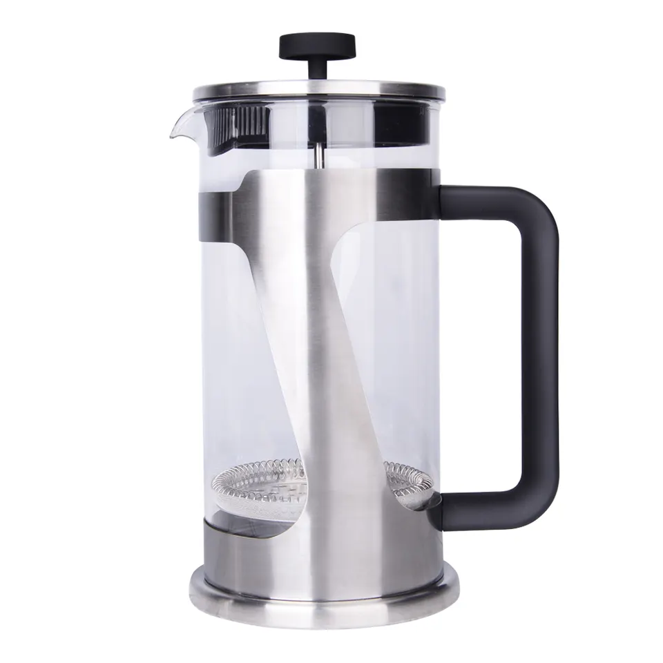 Durable Borosilicate Glass French Press for Coffee Silver 304 Stainless Steel and Custom Logo Coffee Tea Maker French Press