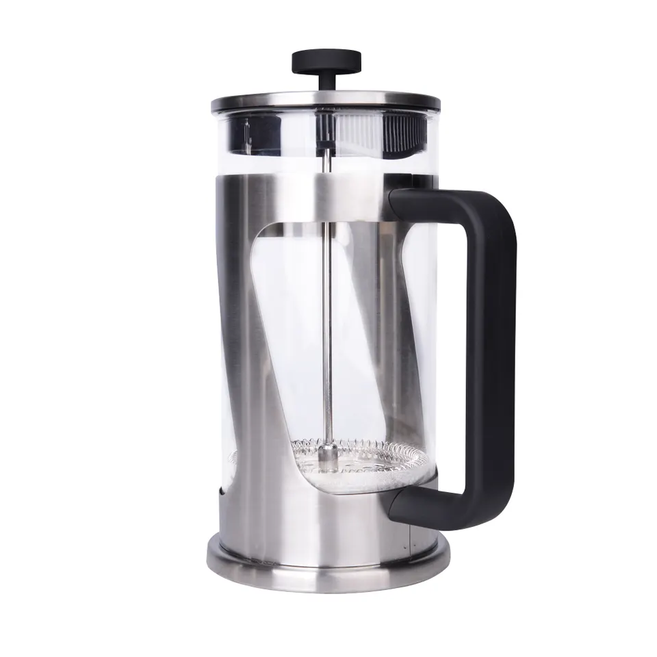 Durable Borosilicate Glass French Press for Coffee Silver 304 Stainless Steel and Custom Logo Coffee Tea Maker French Press