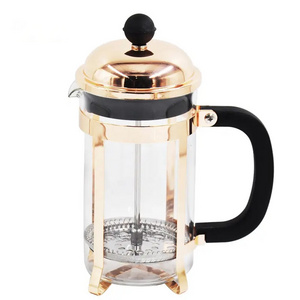 Rose Gold Electroplating Color French Press for Coffee Stainless Steel Coffee Plunger and Glass Body French Press Coffee Maker