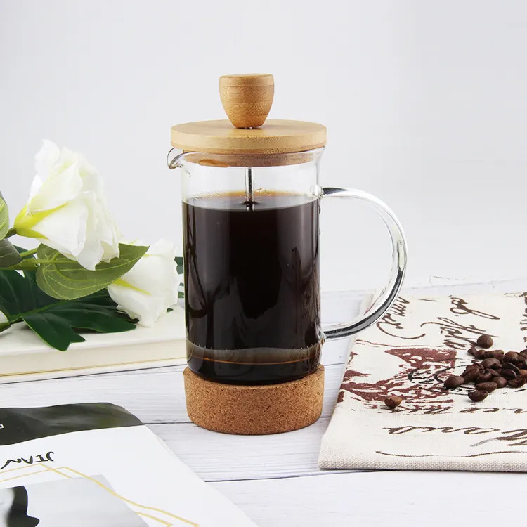 Eco-friendly Hot Sale Popular Coffee Press Bamboo and Cork French Press New Portable Steel French Press Coffee and Tea Maker