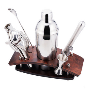 House Warming Gifts New Home, Stylish Home Mixology Bartender Shaker Kit , Stainless Steel Cocktail Shaker Set with Bamboo Stand