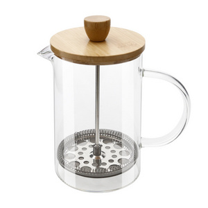 Wholesale  French Press for Coffee Bamboo Wood Lid French Press Coffee and Tea Maker Custom Logo Glass French Press