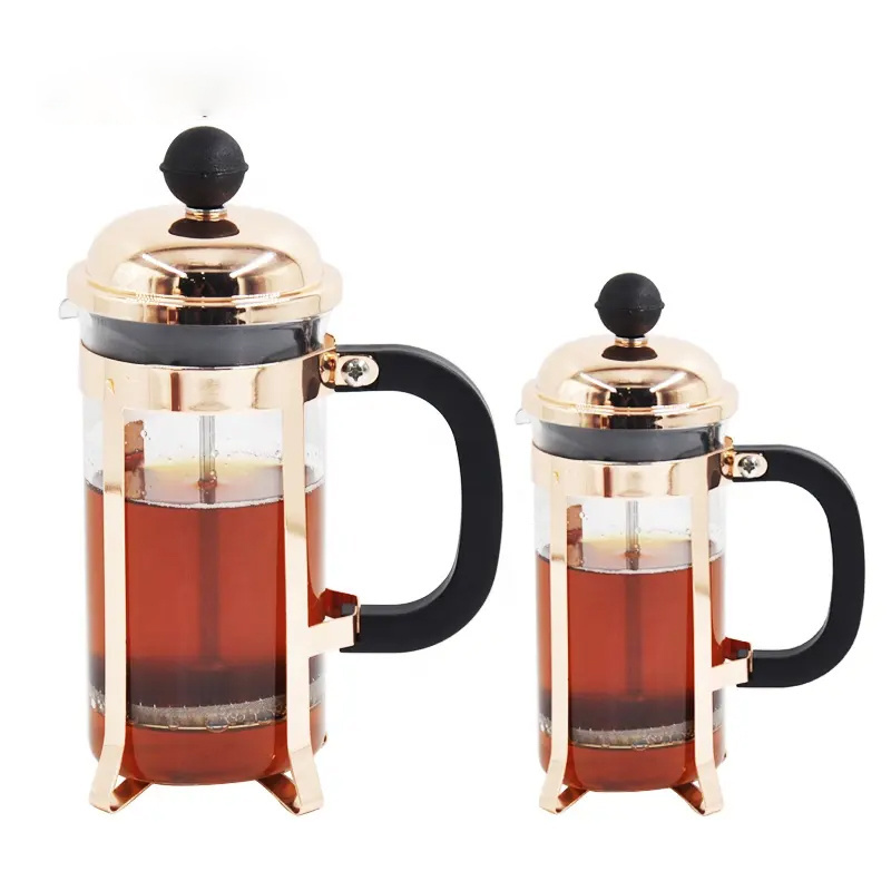 Rose Gold Electroplating Color French Press for Coffee Stainless Steel Coffee Plunger and Glass Body French Press Coffee Maker