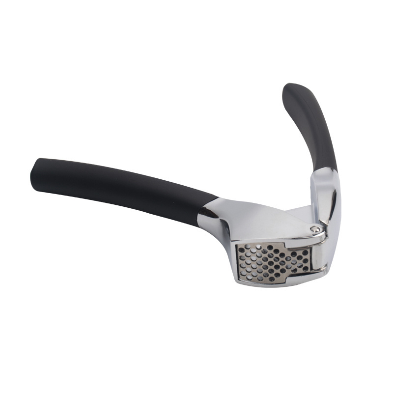 New Technology Kitchen Utensils Zinc Alloy Material Rubber Handle Garlic Press Rocker