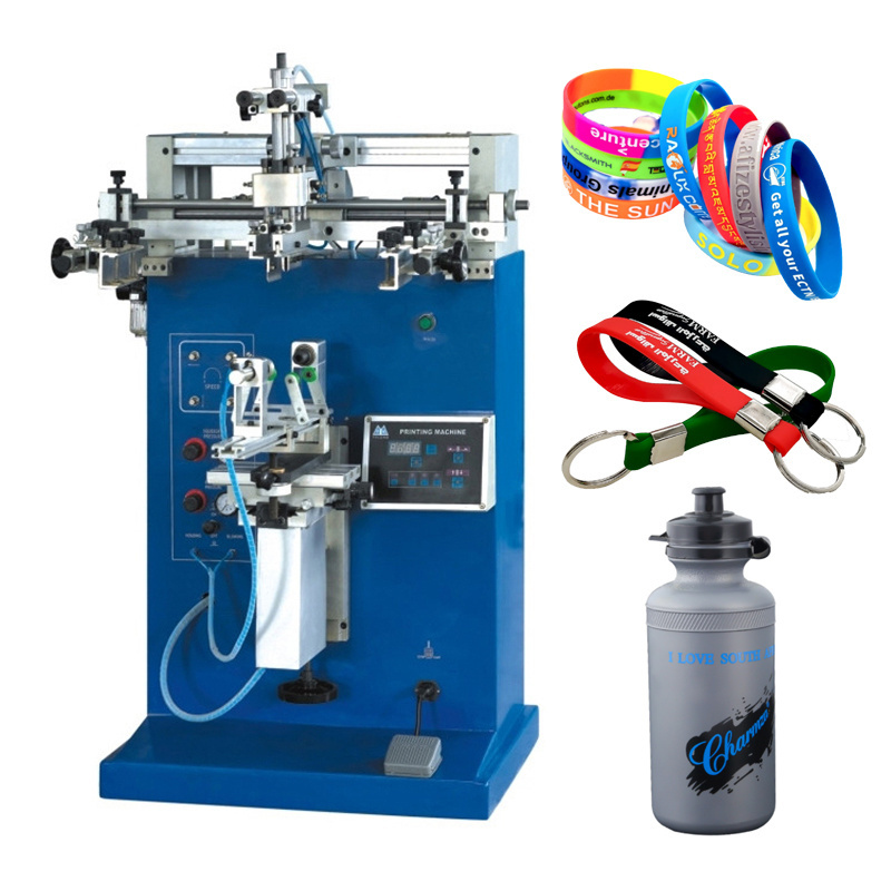 semi automatic rotary cylindrical silk screen printer round acrylic glass plastic cup bottle silicone wristband printing machine