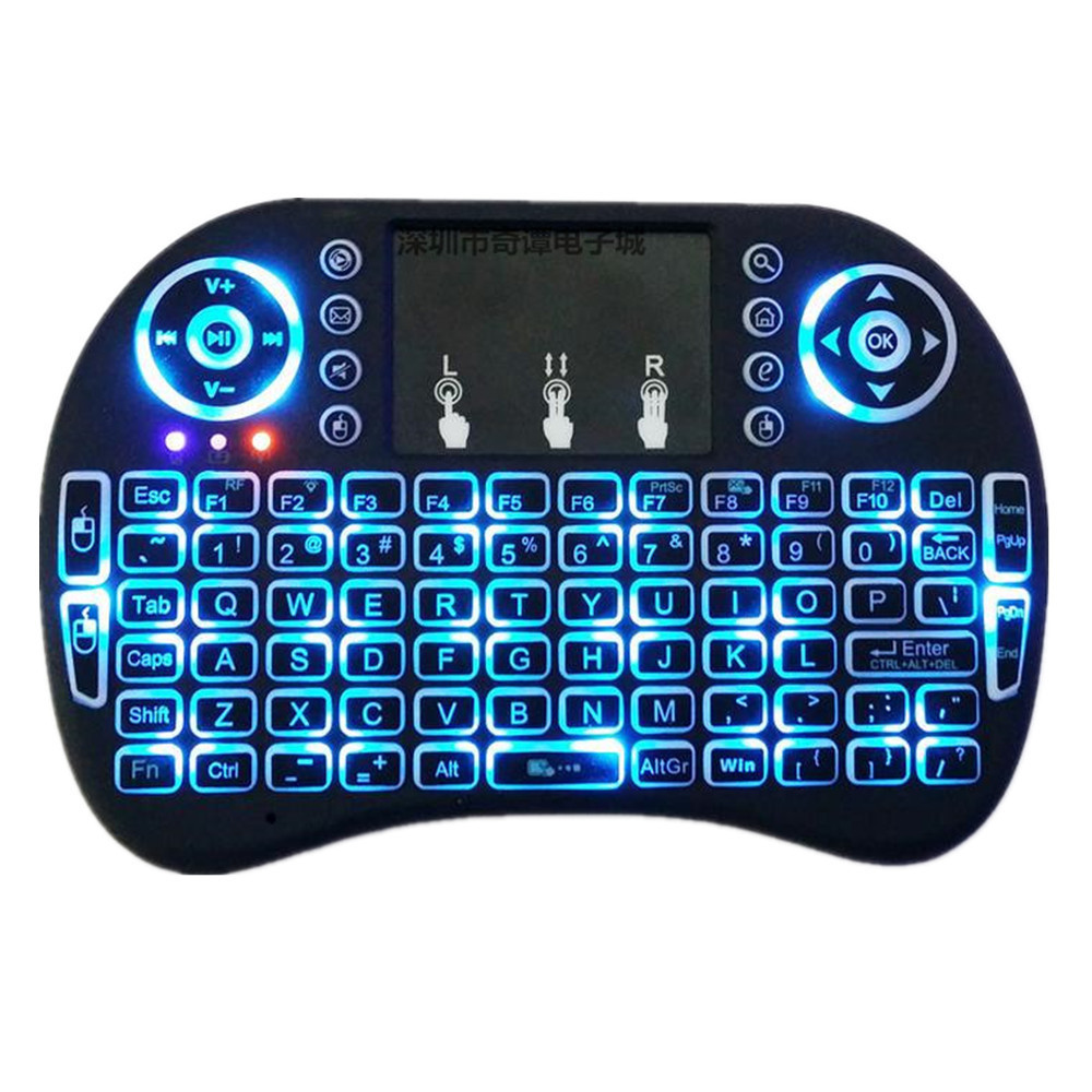 RGB Backlit 2.4G Wireless Mini Keyboard I8 Air Mouse Wireless Touchpad Rechargeable Smart Remote Control for set top box 92 keys