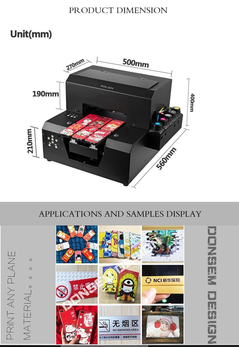 DOM SEM Factory direct sale A4 Led UV flatbed Inkjet Printer for phone case logo pvc card printing machine