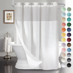 Solid waffle double bath curtain design shower curtain with snap-in fabric liner set  for bathroom