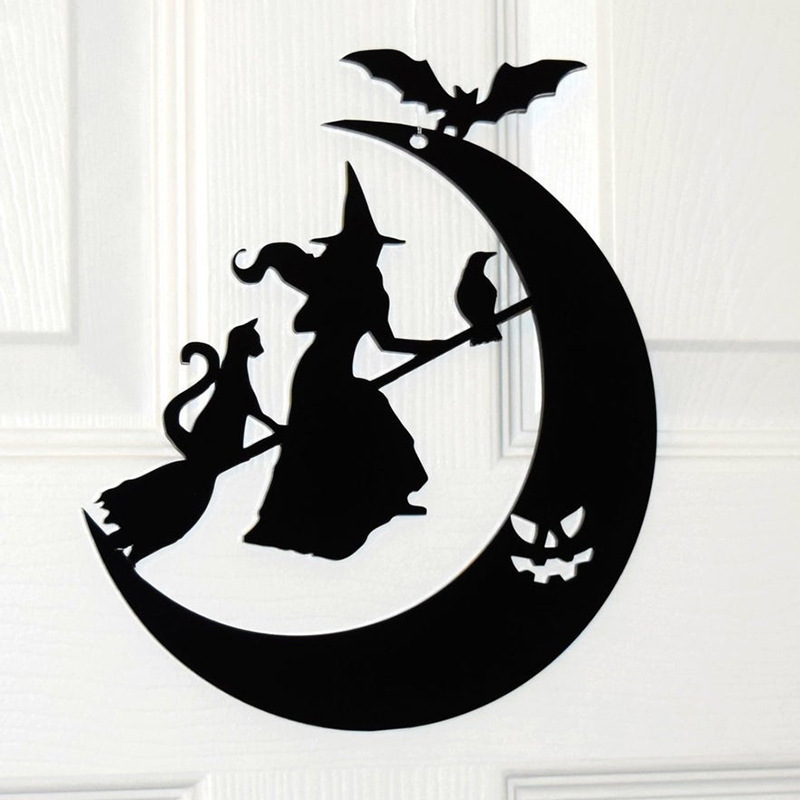 2023 New arrival creative metal halloween holiday witch bat shape artistic home wall hanging decoration