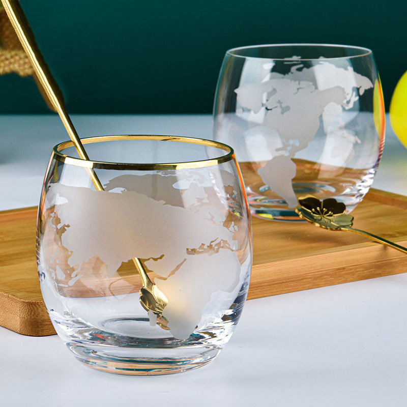 Wholesale Hot sales creative luxury bar etched globe 450ml clear crystal wine cup whiskey glass cup