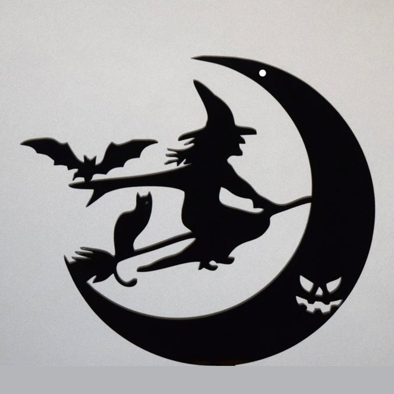 2023 New arrival creative metal halloween holiday witch bat shape artistic home wall hanging decoration