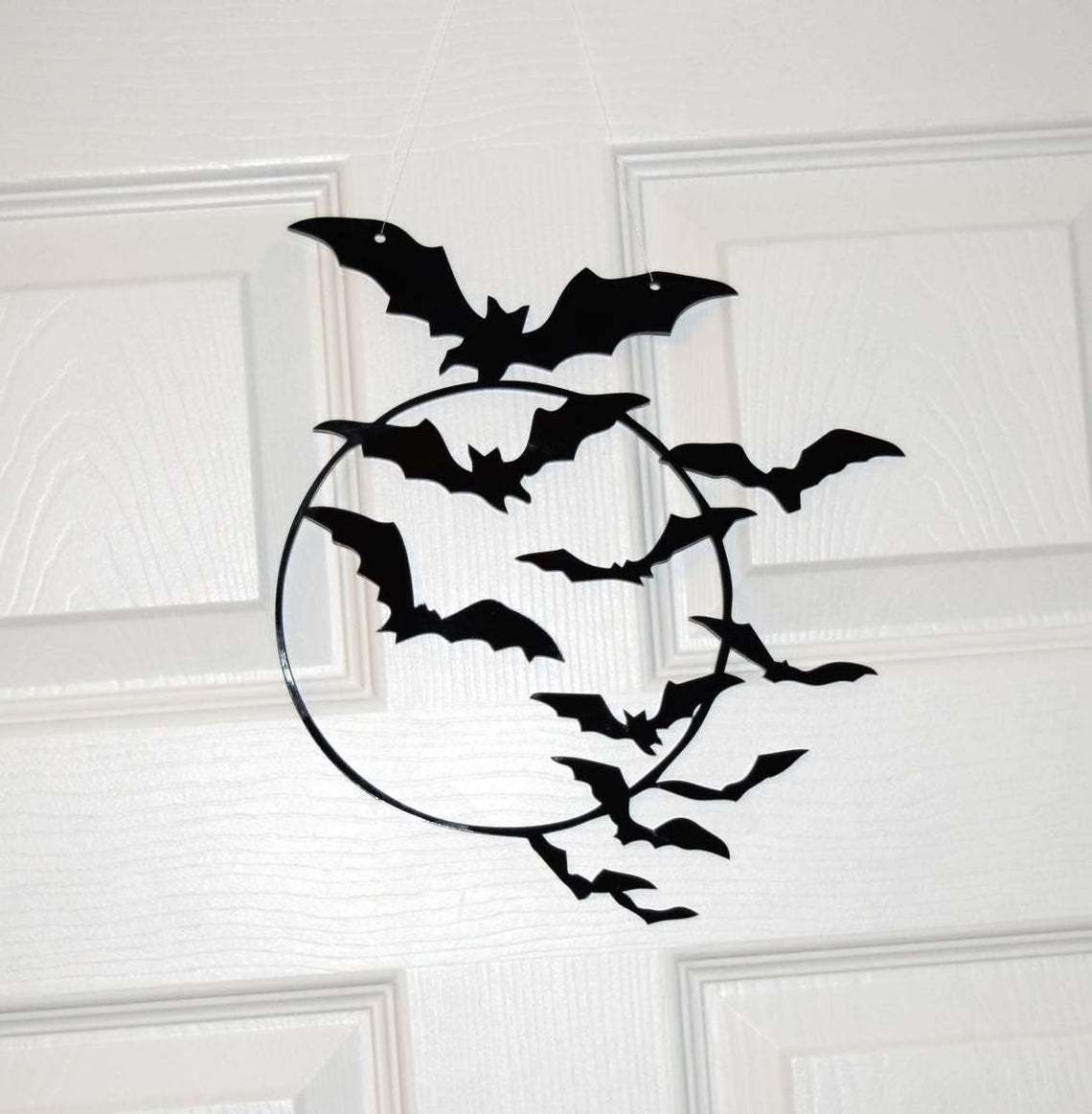 2023 New arrival creative metal halloween holiday witch bat shape artistic home wall hanging decoration