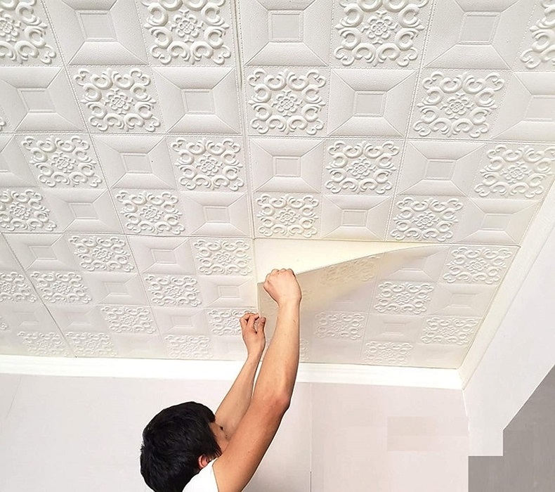 Self adhesive soft material wallpaper  pe foam wall sticker 3d for ceiling