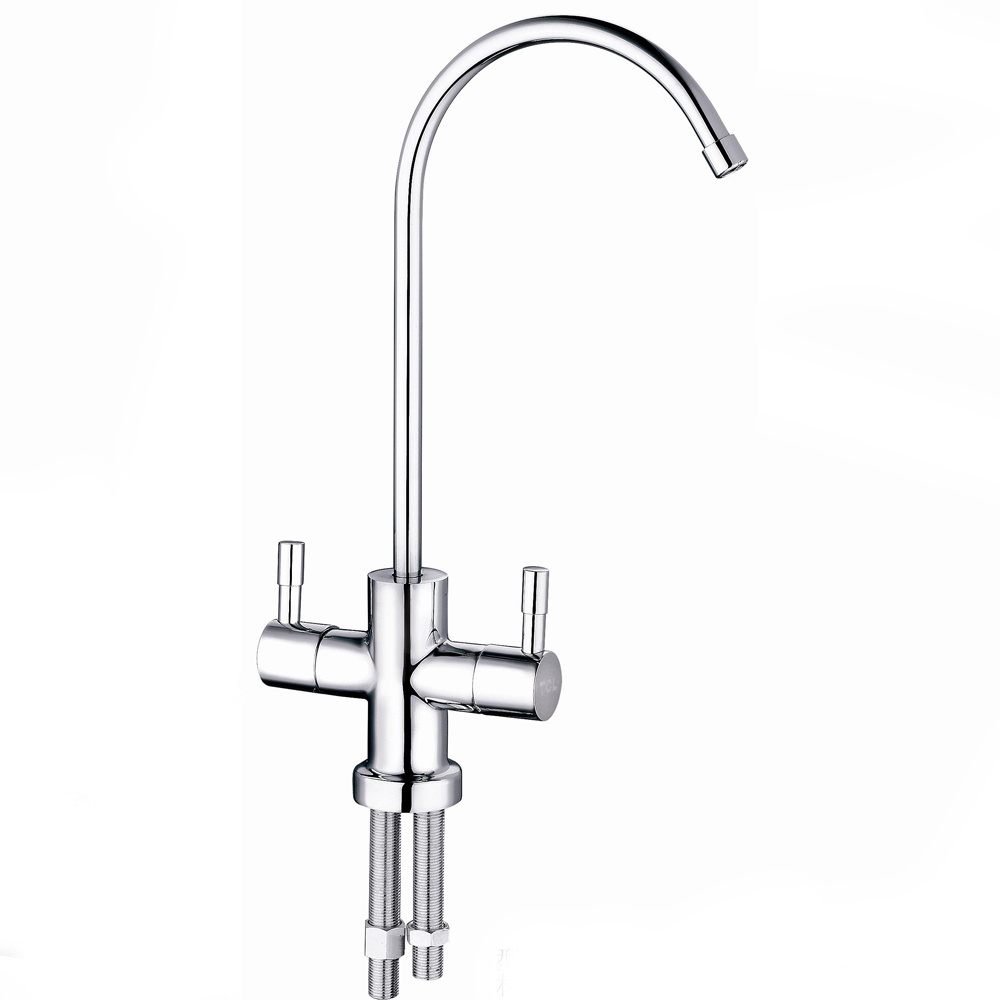 Double Handles Mixed Water Brass Gooseneck Custom Faucet for Kitchens