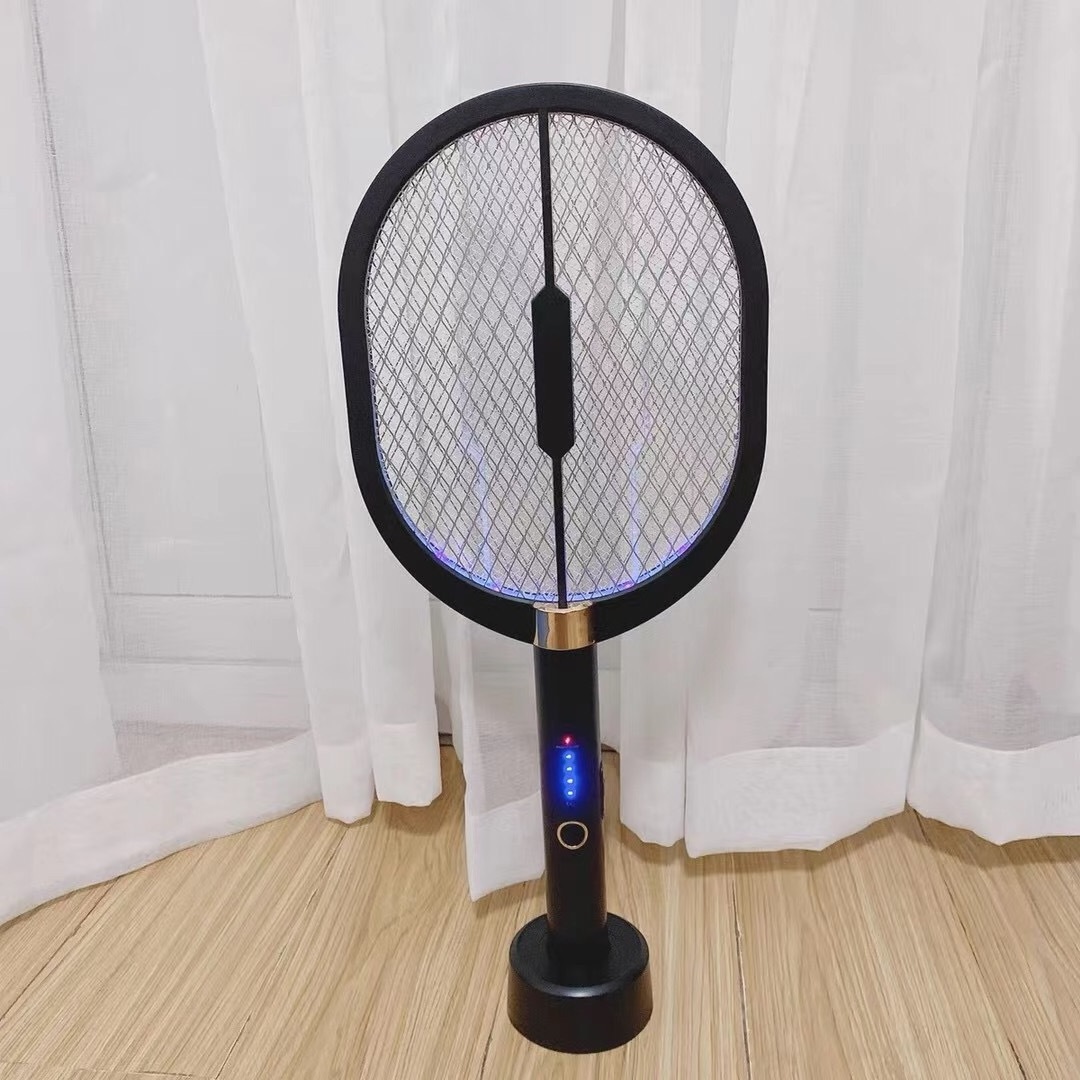 2023 Outdoor Indoor Usb Rechargeable Insect Fly Killer Uv Led Lamp Bat 2 in 1 Mosquito Swatter with Base Electric Flies Racket