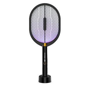 2023 Outdoor Indoor Usb Rechargeable Insect Fly Killer Uv Led Lamp Bat 2 in 1 Mosquito Swatter with Base Electric Flies Racket