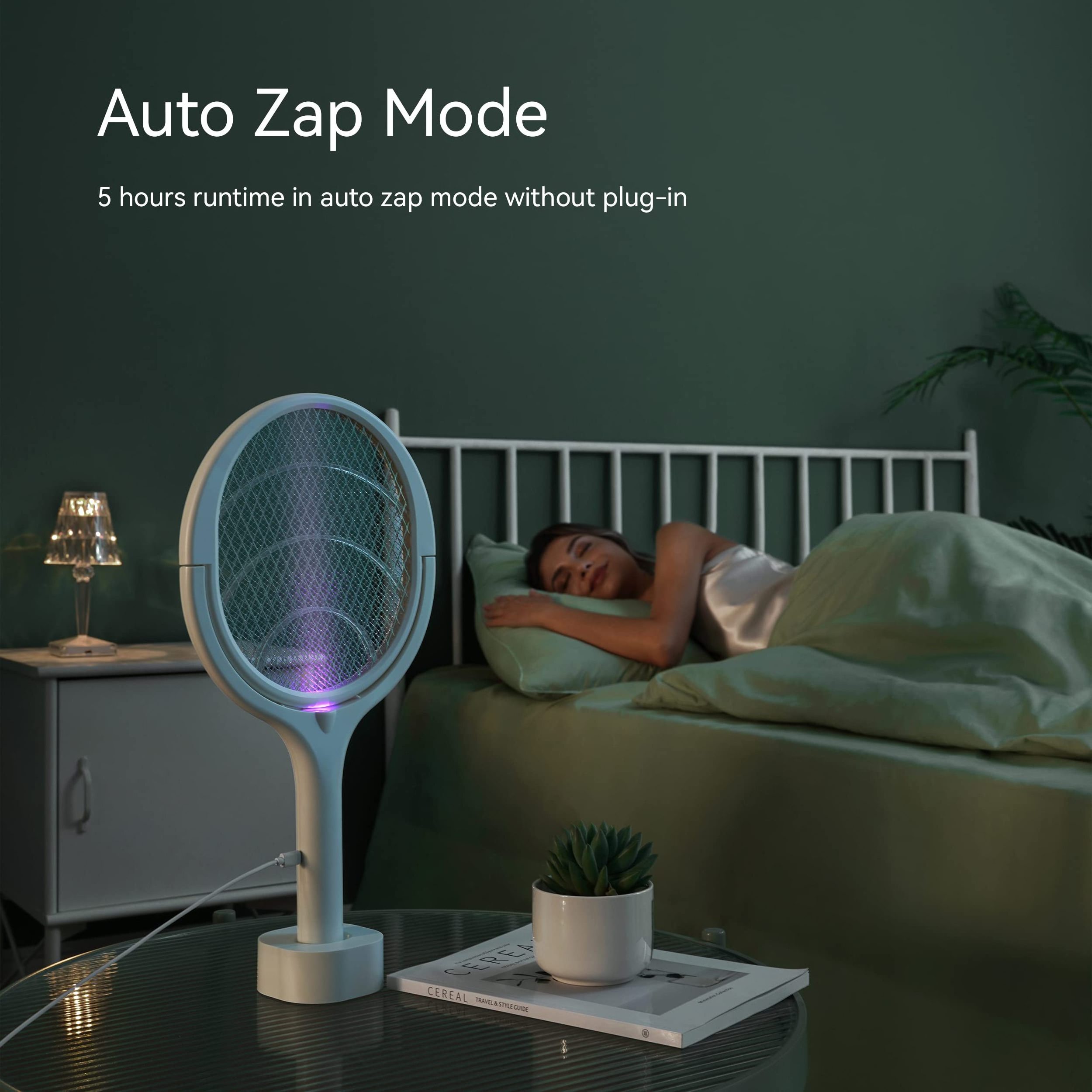 Rotating Head Rechargeable Electric Fly Swatter Racket Bug Zapper Racket Mosquito Zapper Indoor Bug Zapper