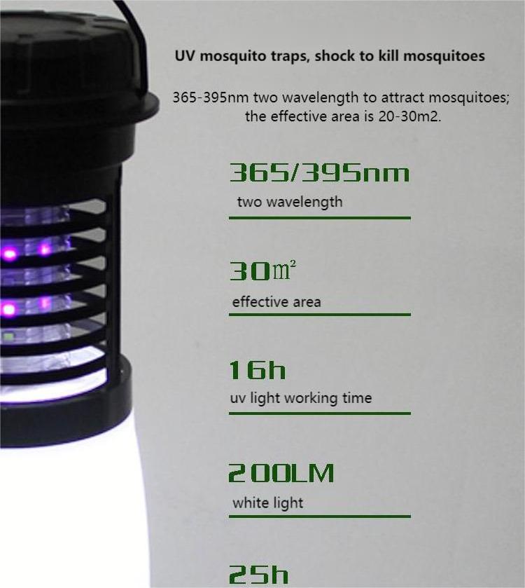 Outdoor Portable Electricity and Solar Rechargeable Camping 2 in 1 Pest Control Bug Zapper Electric LED Mosquito Killer Lamp