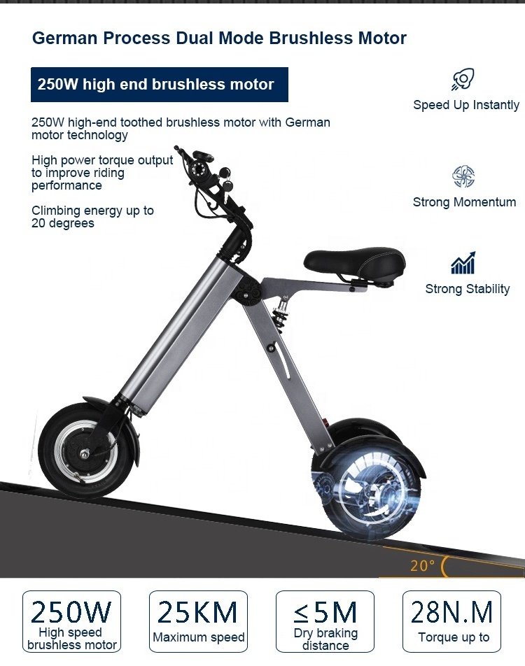 10-inch Folding 250W Wholesale Mobility Adult Exquisite workmanship Power Battery 3 Wheel Electric E-Scooter