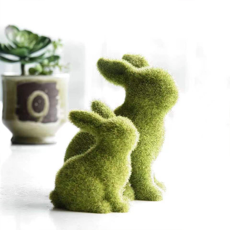 Artificial Plant Green Flocking Easter Bunny Decor Resin Garden Easter Decoration Outdoor