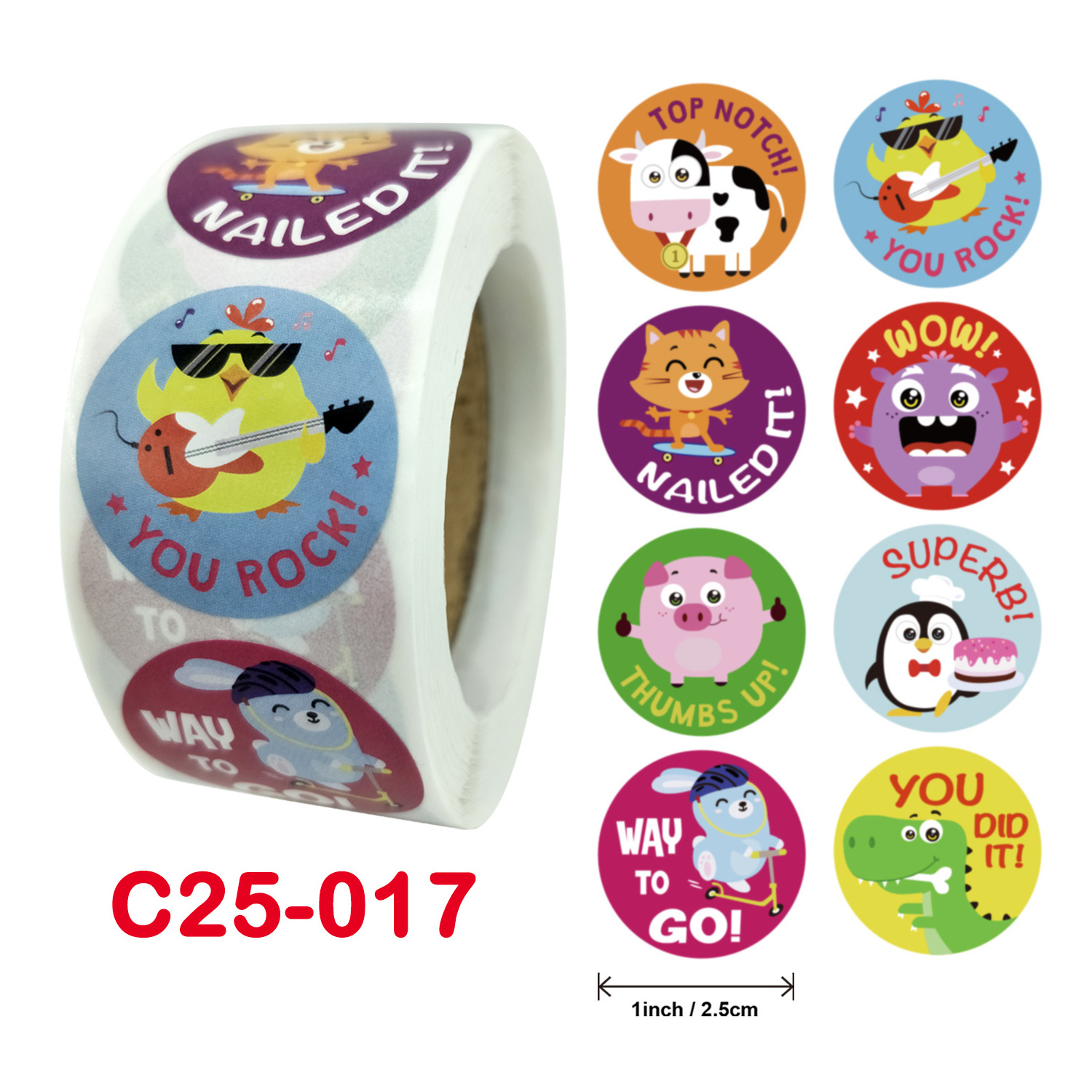 500 round one inch rewards animal motivational teacher kids cartoon pet stationery sticker