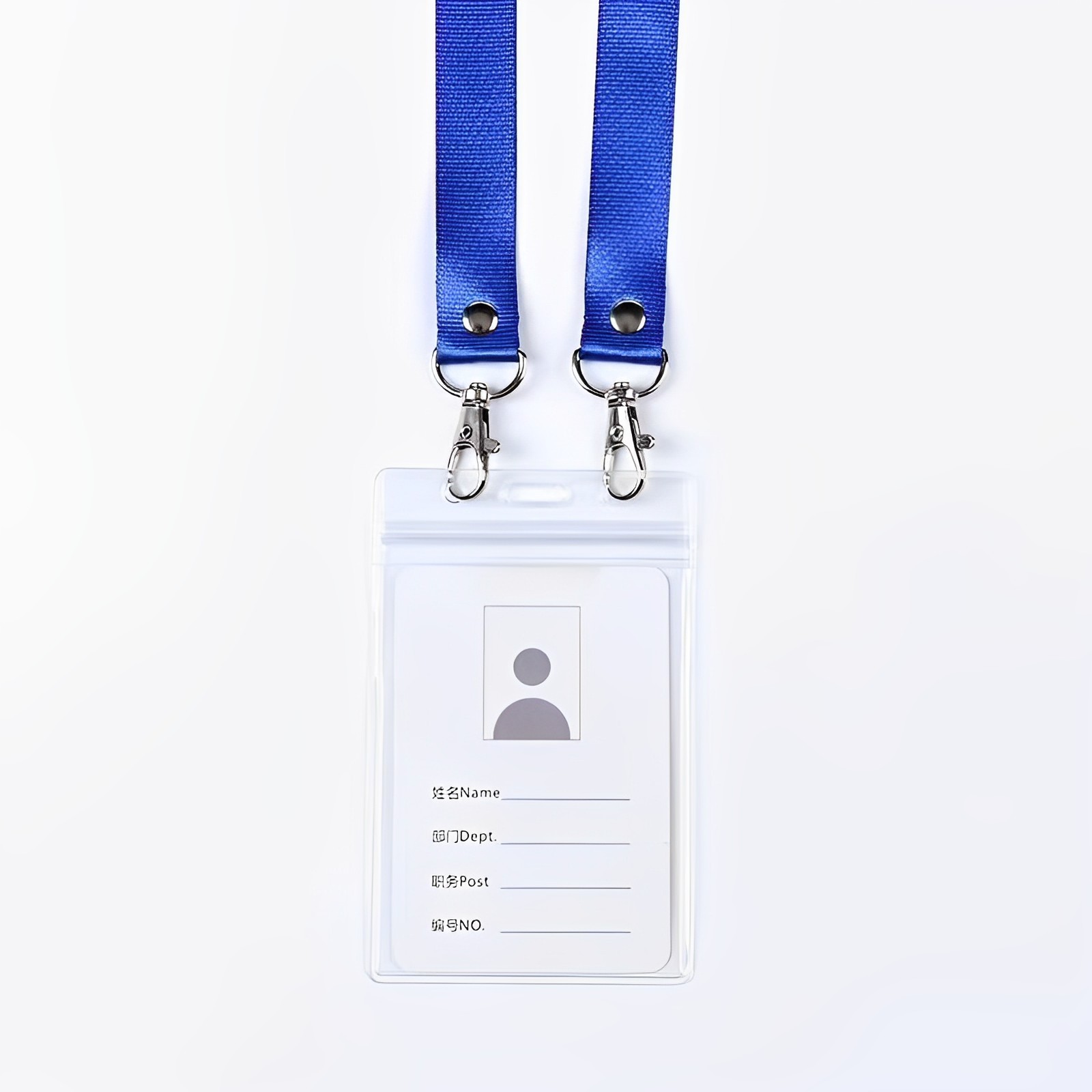 Plain Id Badge Card Lanyard With Plastic Holder Lanyard Double Hook With Id Card Badge Holder Blue