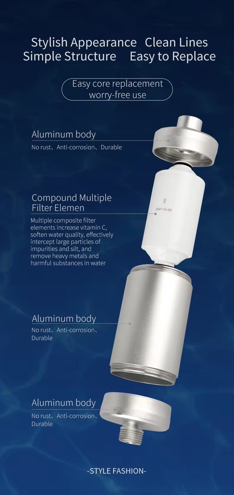 multiple composite filter element high output revitalizing shower filter