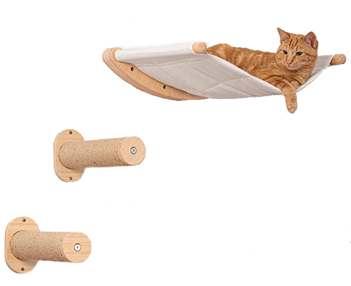 Cat Hammock Wall Mounted Cat Shelf with Two Steps Cat Wall Shelves and Perches for Sleeping,