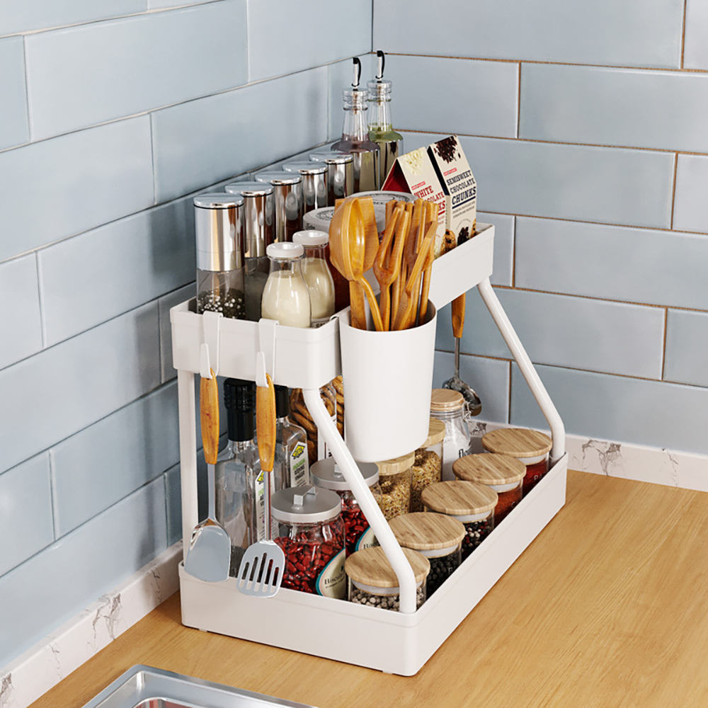 New Hot Kitchen Bathroom Retractable Steel Shelf 2-tier Under Sink Cabinet Sliding Dish Basket Organizer And Storage