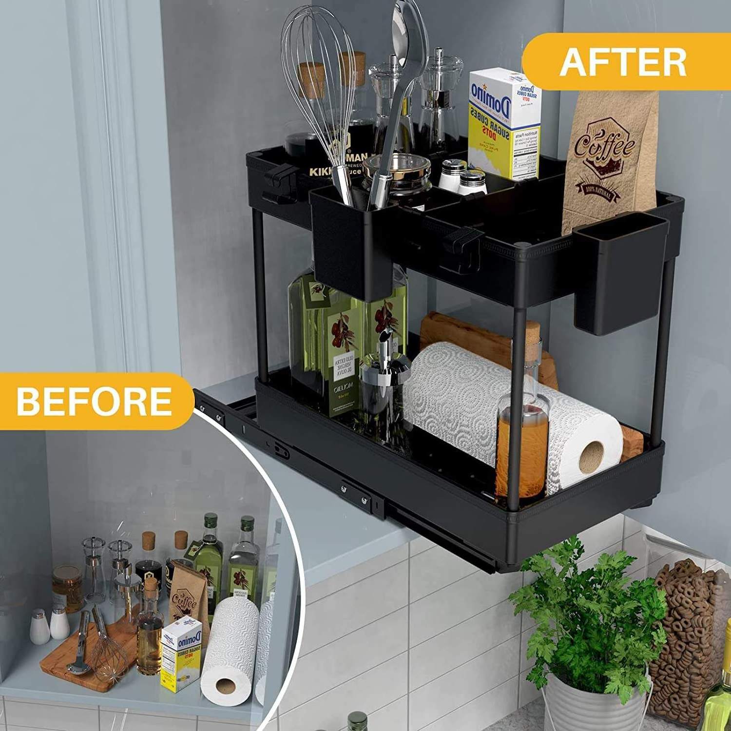 Under Sink Organizers And Storage 2 Tier Sliding Bathroom Cabinet Plastic Drawer Organizer Shelf Pull-out Storage Rack