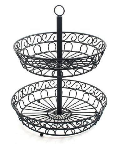 Iron Wire Fruit Basket Bowl 2 Tier Kitchen Vegetable Metal Storage Organizer