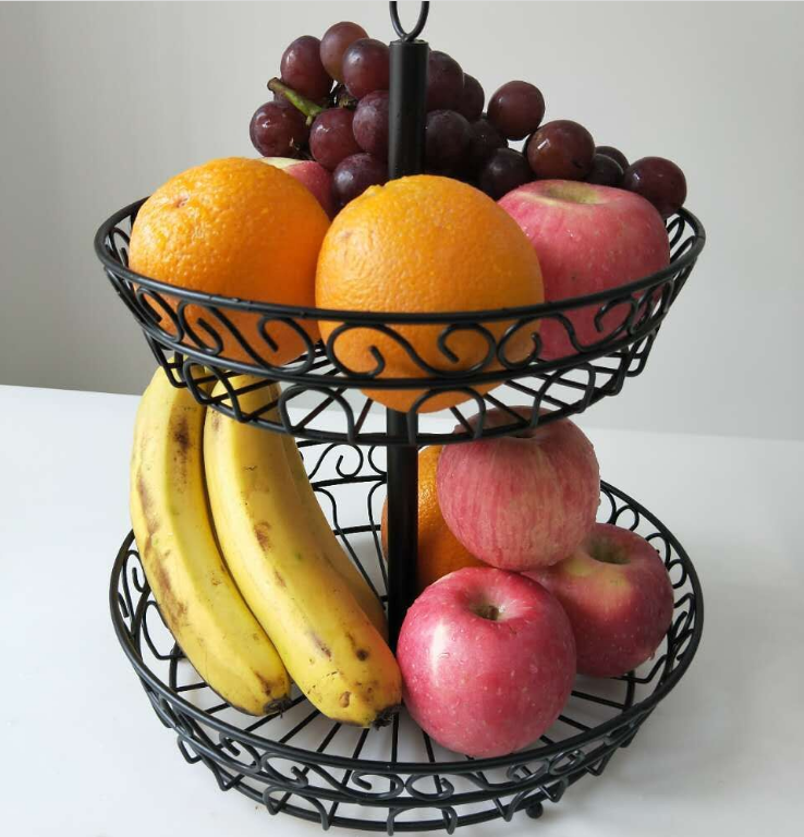 Iron Wire Fruit Basket Bowl 2 Tier Kitchen Vegetable Metal Storage Organizer